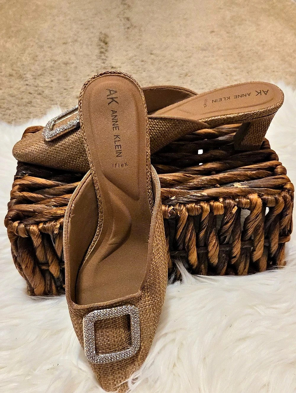 Anne Klein Naomi iFlex Slide Sandal Brown Buckle Mules